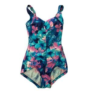 Maxine of Hollywood One-piece Swimsuit 8 Padded Sweetheart Aqua Pink Floral
